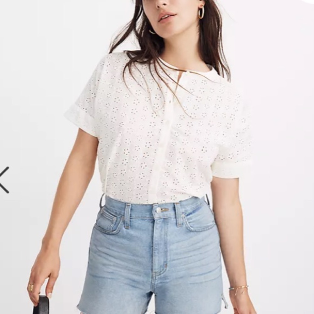 MW Eyelet Boxy Button-Down Top